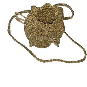 Adorable Small Metallic Gold Drawstring Evening Bag